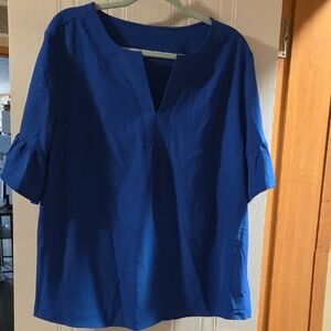 SHEIN Royal Blue Split V-Neck Short Sleeve Blouse